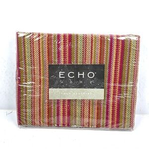 Vtg Echo Capri Twin Bedskirt Boho Woven Stripe Raspberry Pink Sage Green NEW